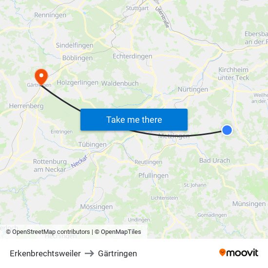 Erkenbrechtsweiler to Gärtringen map