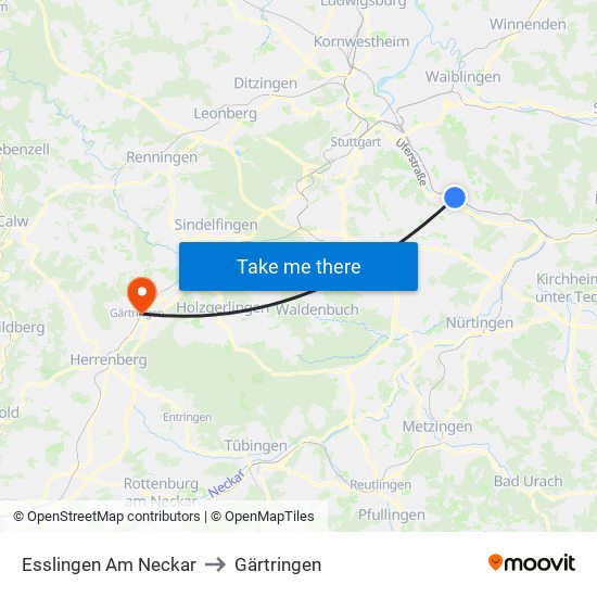 Esslingen Am Neckar to Gärtringen map