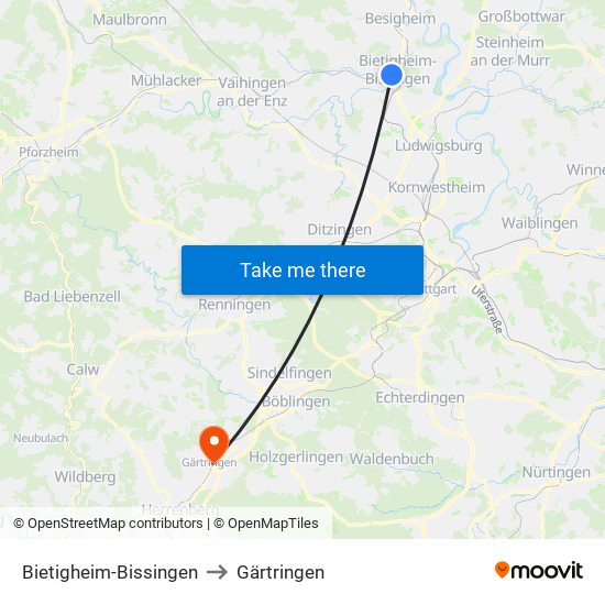 Bietigheim-Bissingen to Gärtringen map