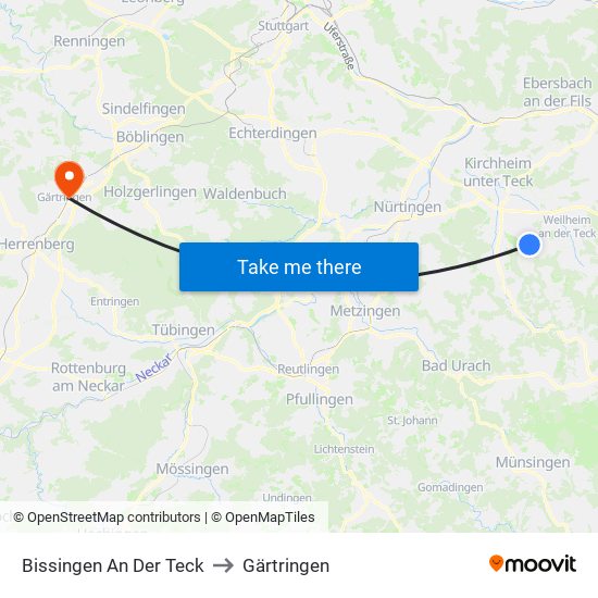 Bissingen An Der Teck to Gärtringen map
