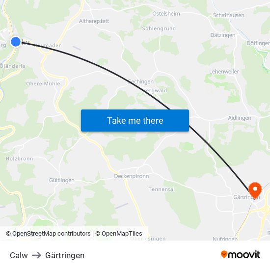 Calw to Gärtringen map