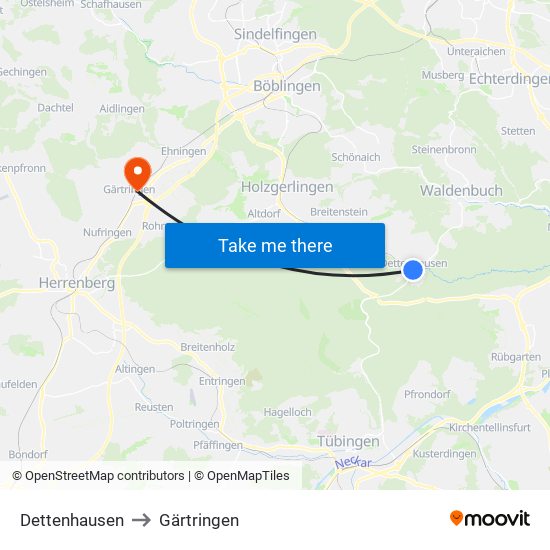 Dettenhausen to Gärtringen map