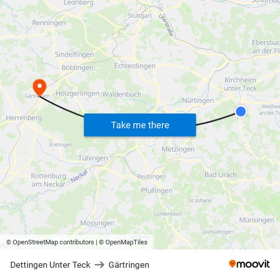 Dettingen Unter Teck to Gärtringen map