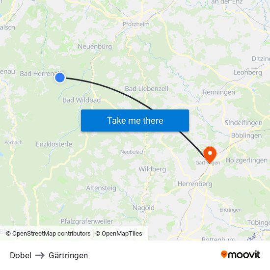 Dobel to Gärtringen map