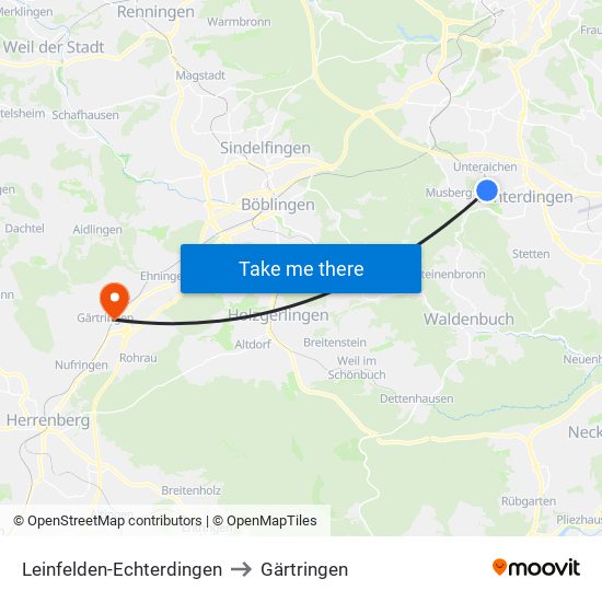 Leinfelden-Echterdingen to Gärtringen map