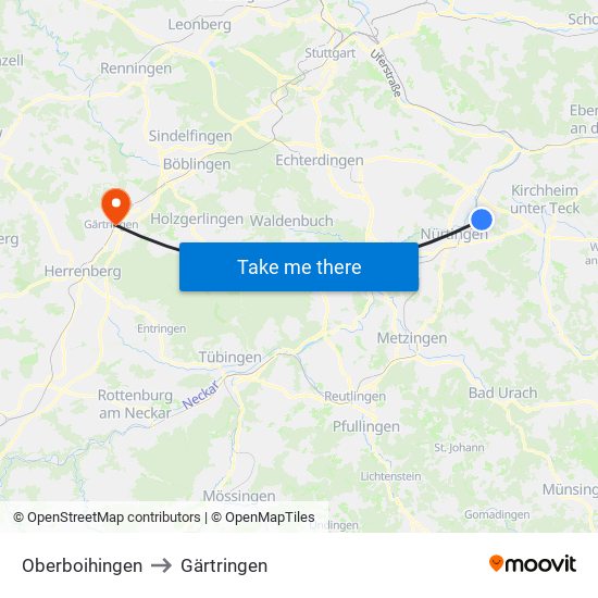 Oberboihingen to Gärtringen map