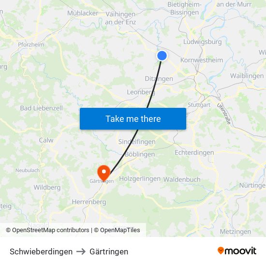 Schwieberdingen to Gärtringen map