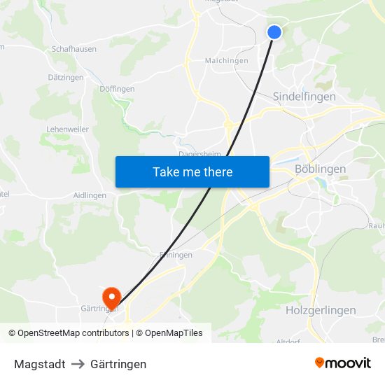 Magstadt to Gärtringen map