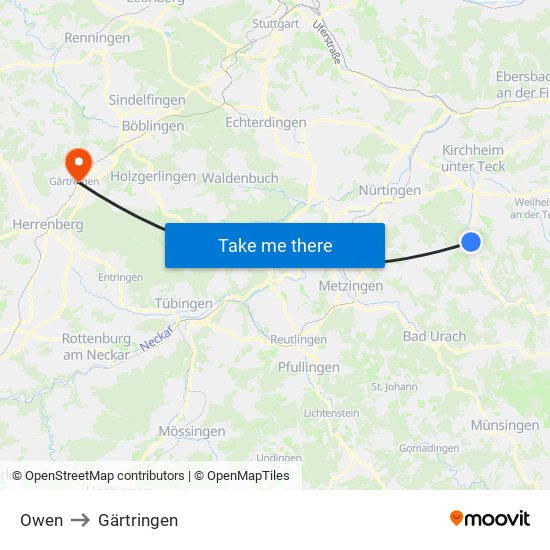 Owen to Gärtringen map