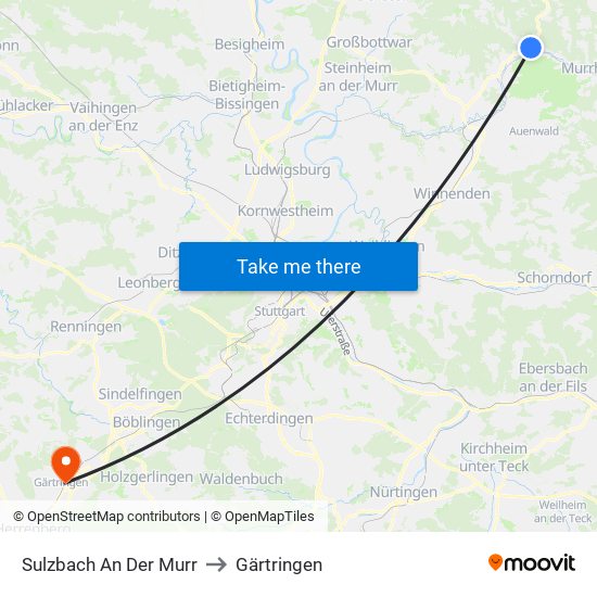 Sulzbach An Der Murr to Gärtringen map