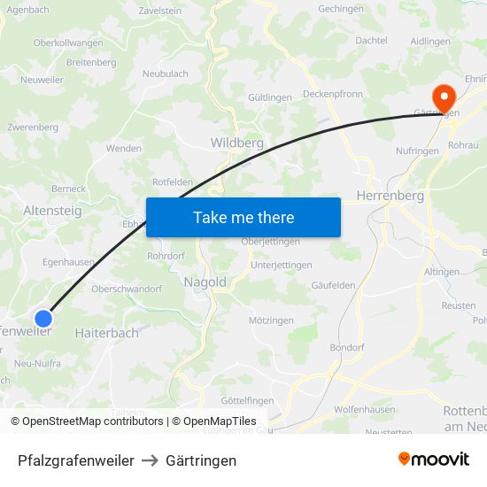 Pfalzgrafenweiler to Gärtringen map