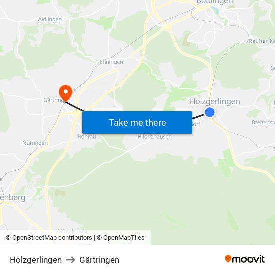 Holzgerlingen to Gärtringen map