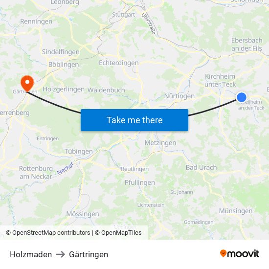 Holzmaden to Gärtringen map