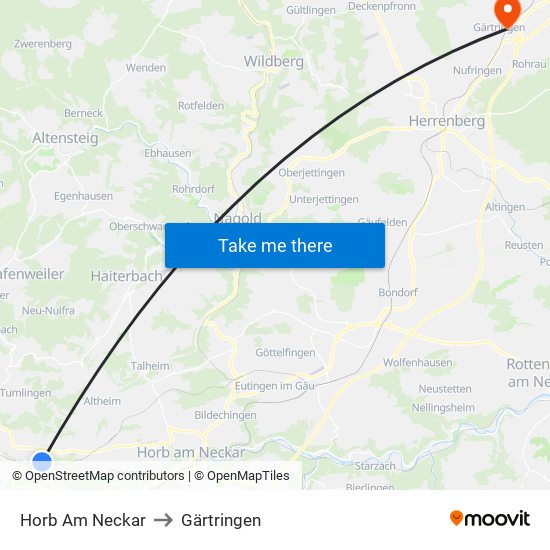 Horb Am Neckar to Gärtringen map