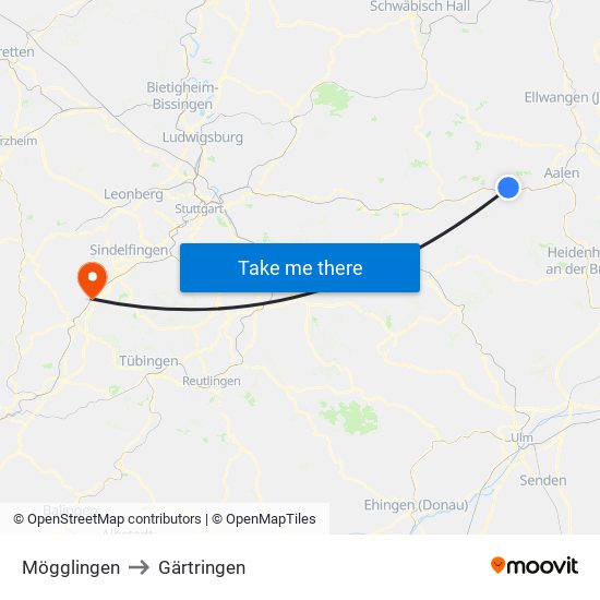 Mögglingen to Gärtringen map