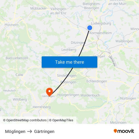 Möglingen to Gärtringen map