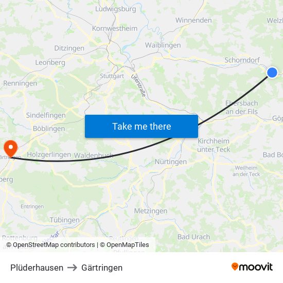 Plüderhausen to Gärtringen map