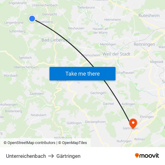 Unterreichenbach to Gärtringen map