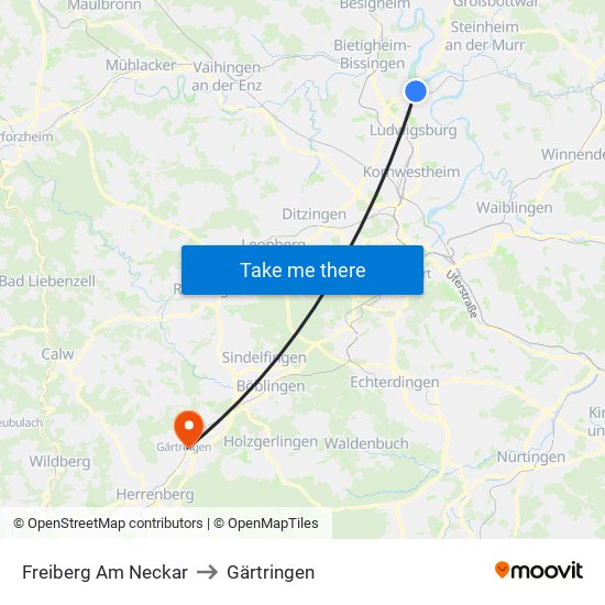 Freiberg Am Neckar to Gärtringen map