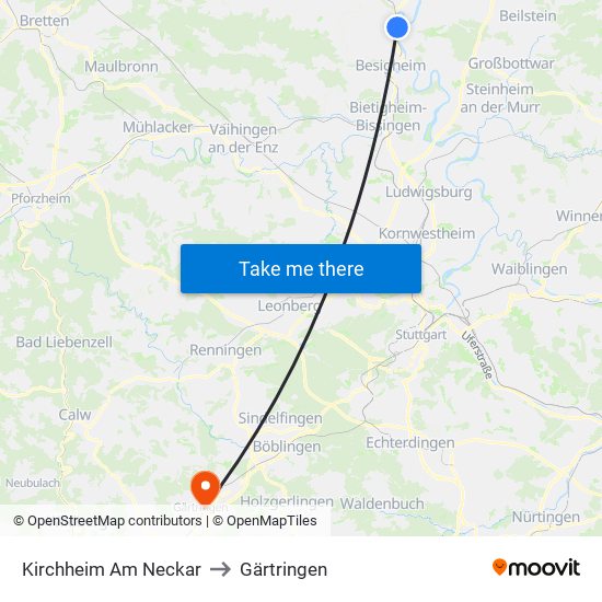 Kirchheim Am Neckar to Gärtringen map