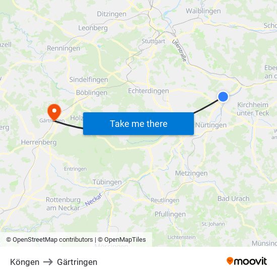 Köngen to Gärtringen map