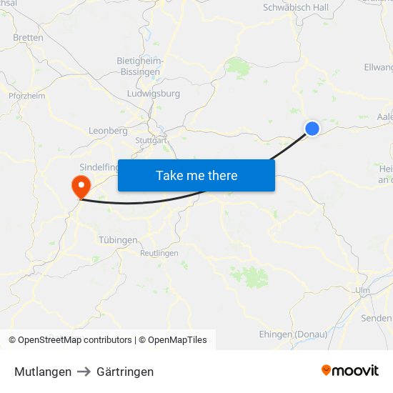 Mutlangen to Gärtringen map