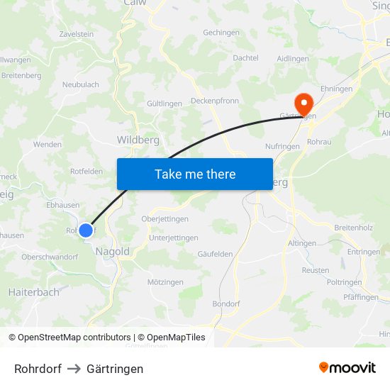 Rohrdorf to Gärtringen map