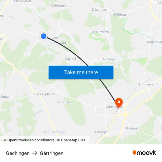 Gechingen to Gärtringen map