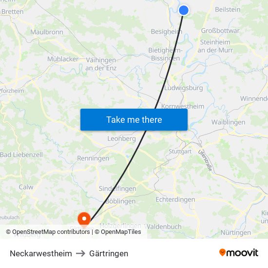 Neckarwestheim to Gärtringen map