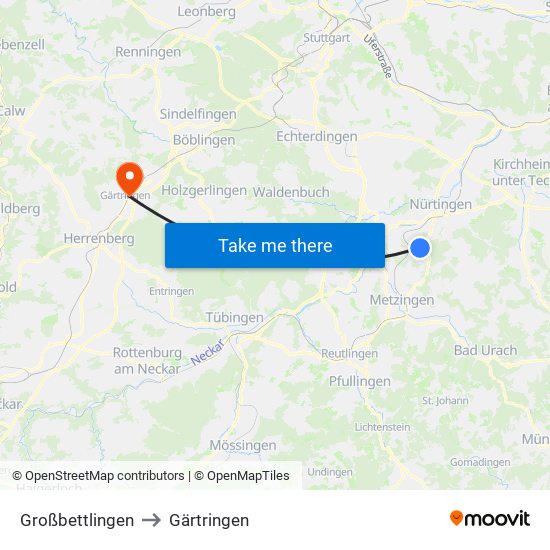 Großbettlingen to Gärtringen map