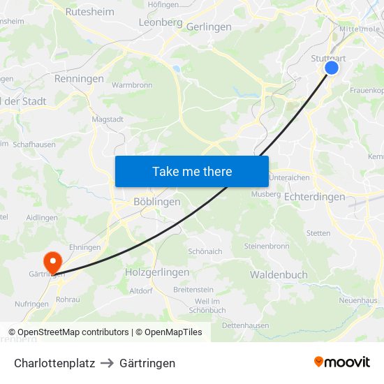 Charlottenplatz to Gärtringen map