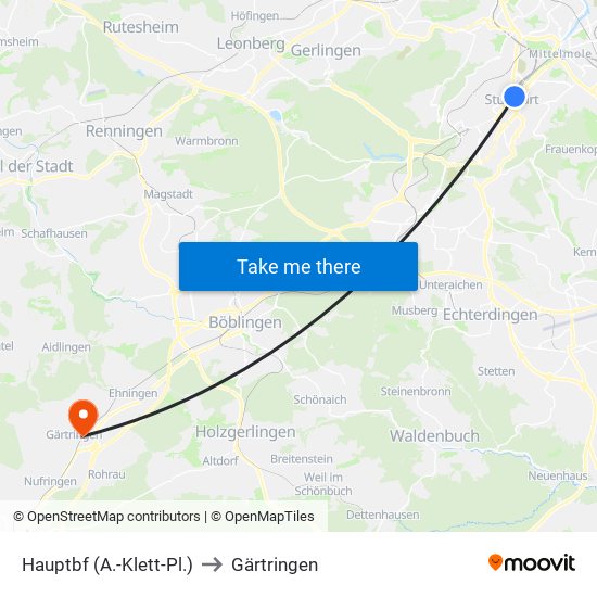 Hauptbf (A.-Klett-Pl.) to Gärtringen map