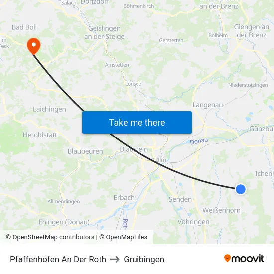 Pfaffenhofen An Der Roth to Gruibingen map