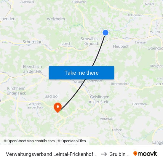 Verwaltungsverband Leintal-Frickenhofer Höhe to Gruibingen map