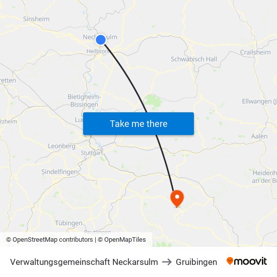 Verwaltungsgemeinschaft Neckarsulm to Gruibingen map