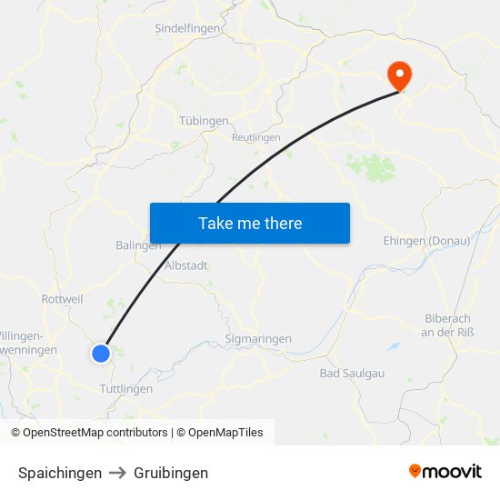 Spaichingen to Gruibingen map