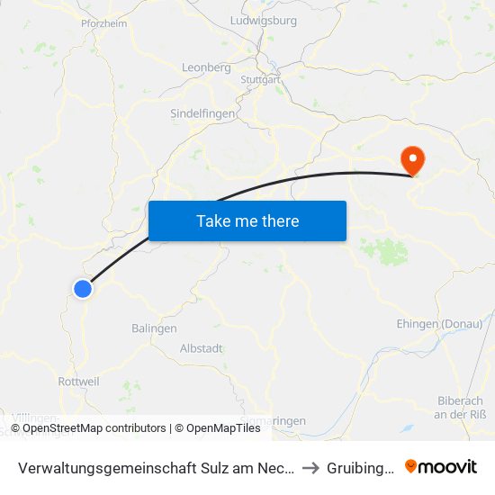 Verwaltungsgemeinschaft Sulz am Neckar to Gruibingen map