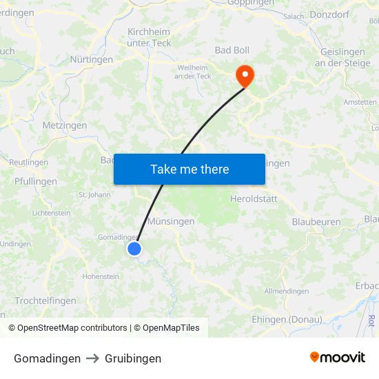 Gomadingen to Gruibingen map