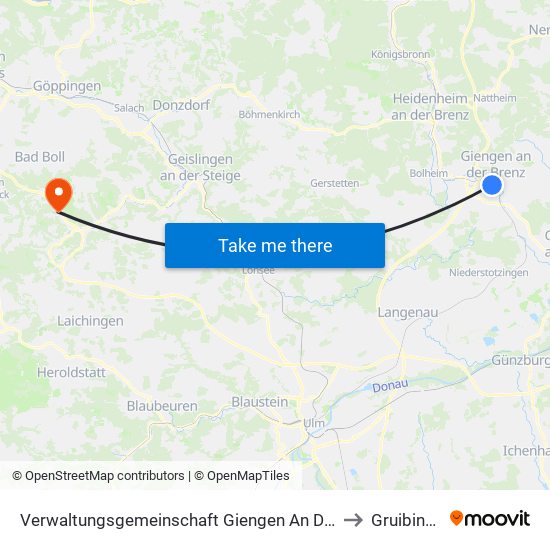 Verwaltungsgemeinschaft Giengen An Der Brenz to Gruibingen map