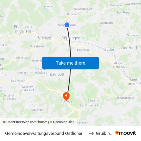 Gemeindeverwaltungsverband Östlicher Schurwald to Gruibingen map