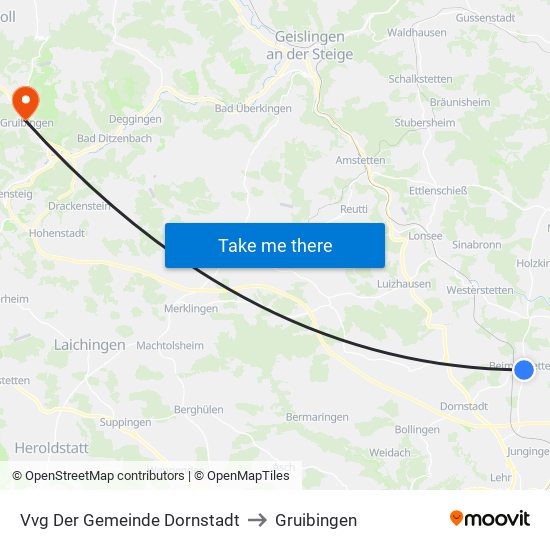 Vvg Der Gemeinde Dornstadt to Gruibingen map