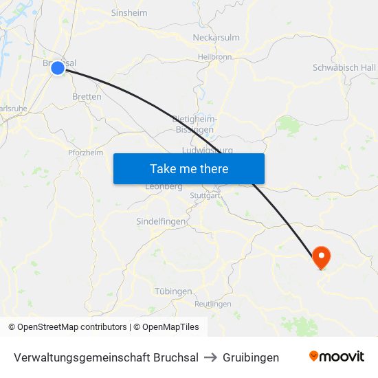 Verwaltungsgemeinschaft Bruchsal to Gruibingen map