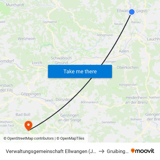 Verwaltungsgemeinschaft Ellwangen (Jagst) to Gruibingen map