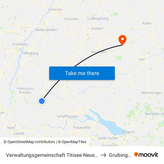 Verwaltungsgemeinschaft Titisee-Neustadt to Gruibingen map