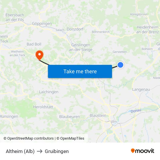 Altheim (Alb) to Gruibingen map