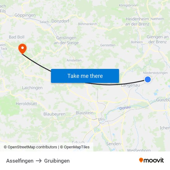 Asselfingen to Gruibingen map