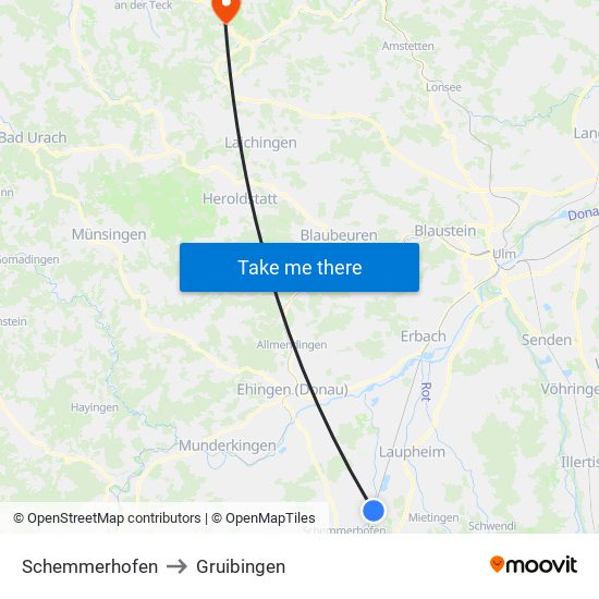 Schemmerhofen to Gruibingen map