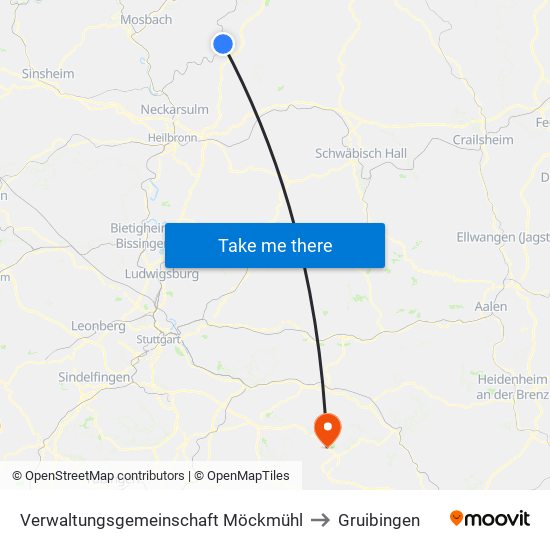 Verwaltungsgemeinschaft Möckmühl to Gruibingen map