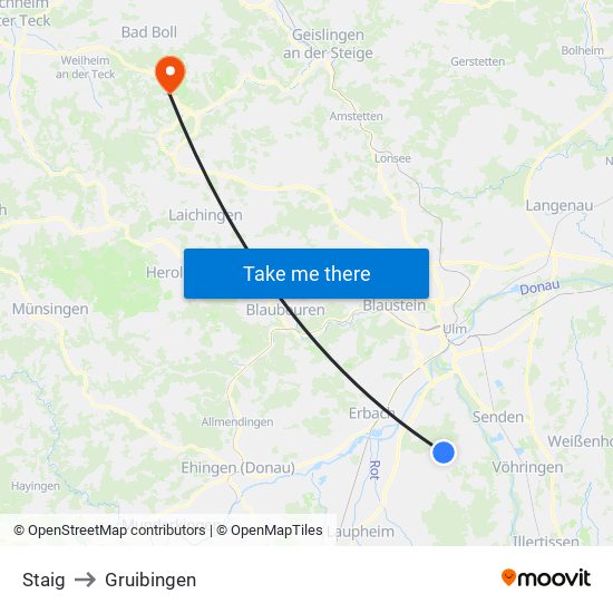 Staig to Gruibingen map