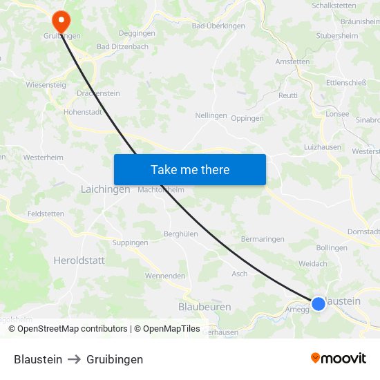 Blaustein to Gruibingen map